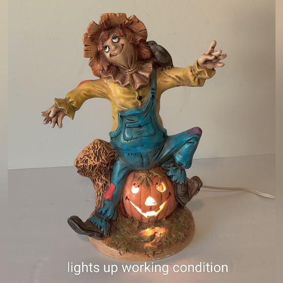 Byron Molds Vintage Patchwork Scarecrow Light Up Ceramic Pumpkin Jack-o'-lantern - Picture 3 of 16